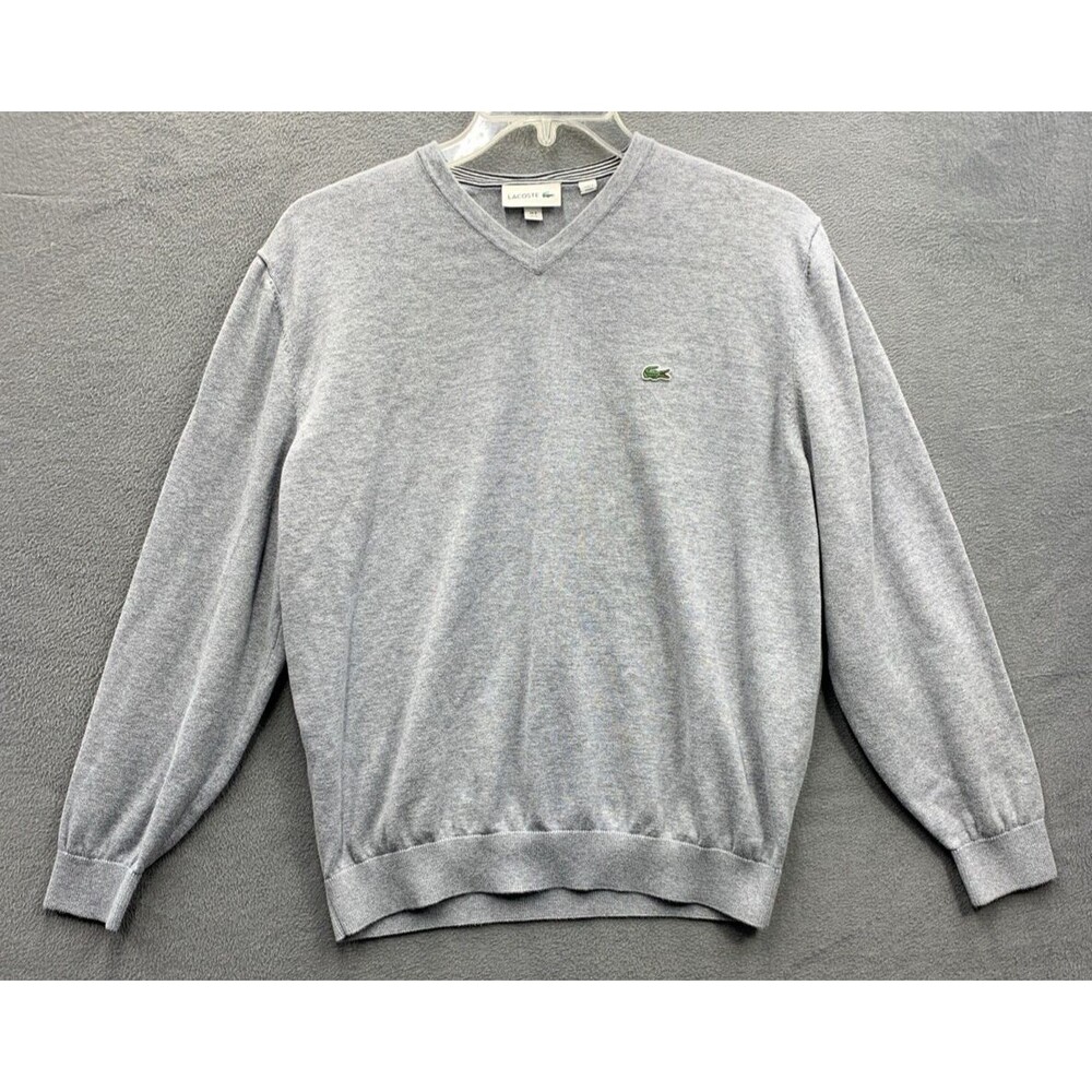 Lacoste Ribbed V-Neck Pullover Sweaters Mens X-Large XL Gray Long Sleeve AH7003
